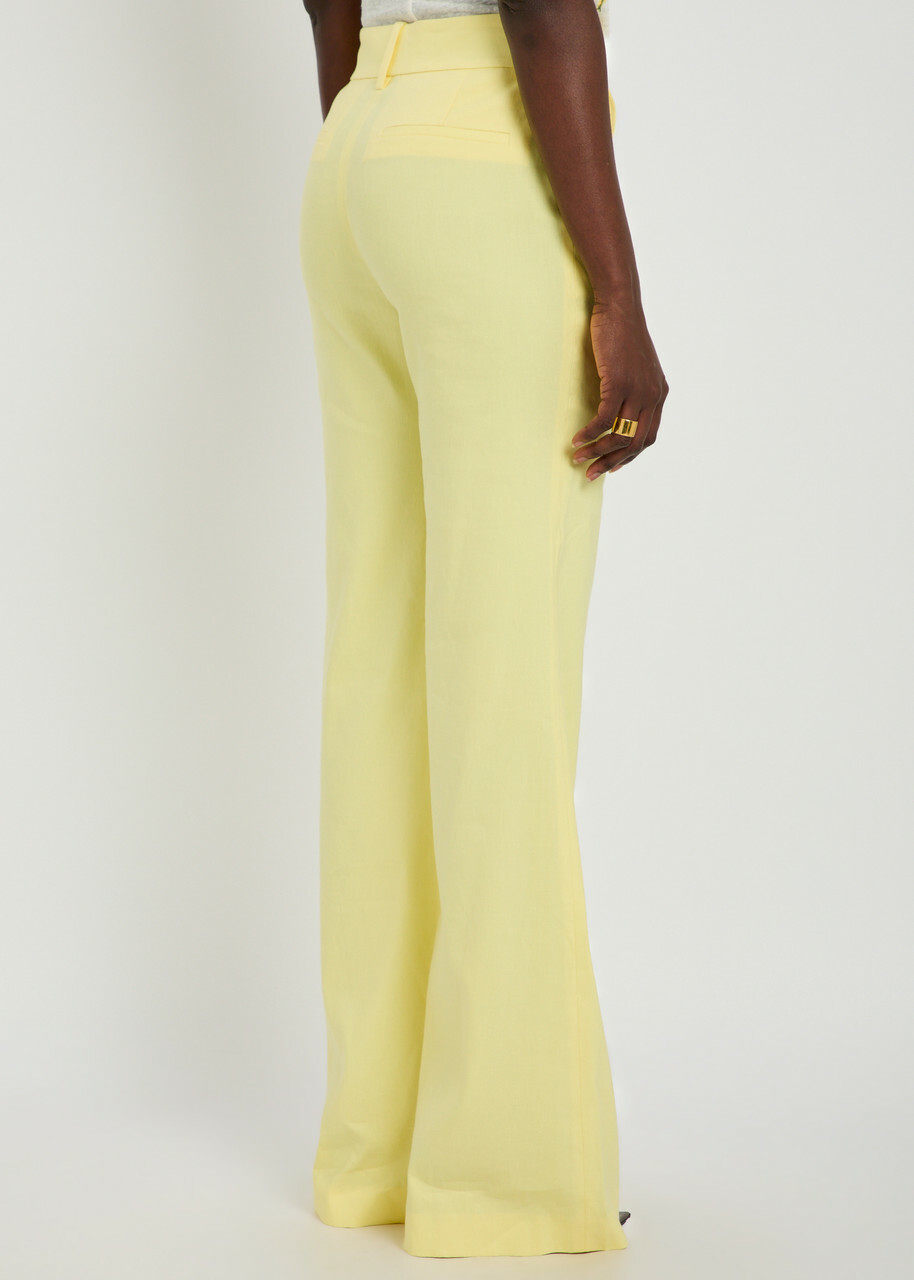Alice + Olivia Lula Flared-leg Linen-blend Trousers Yellow