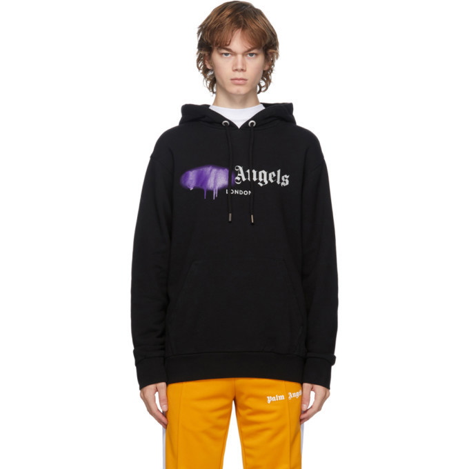 Photo: Palm Angels Black and Purple London Sprayed Hoodie