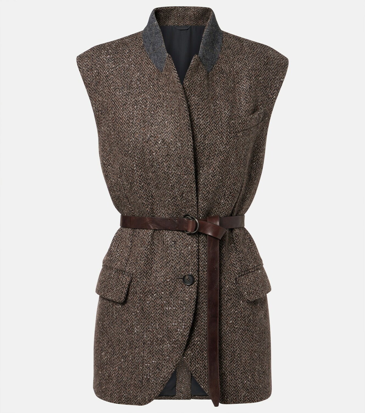 Brunello Cucinelli Monili herringbone sequined wool-blend vest