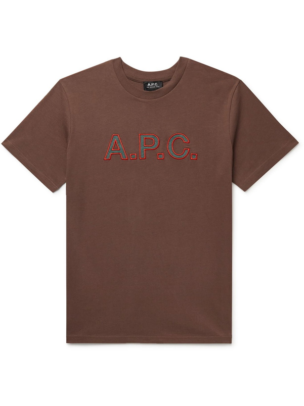 Photo: A.P.C. - Romain Logo-Embroidered Cotton-Jersey T-Shirt - Brown