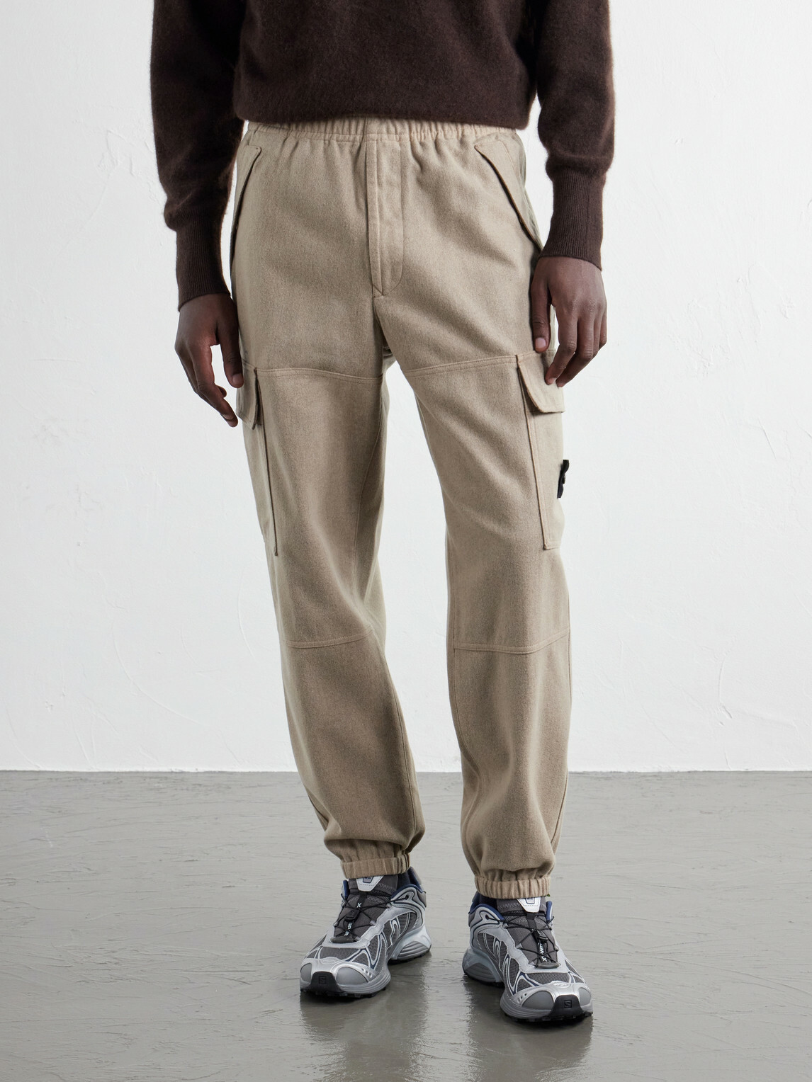 Stone Island - Garment-Dyed Wool-Blend Nylon Flannel-TC Cargo Sweatpants - Brown