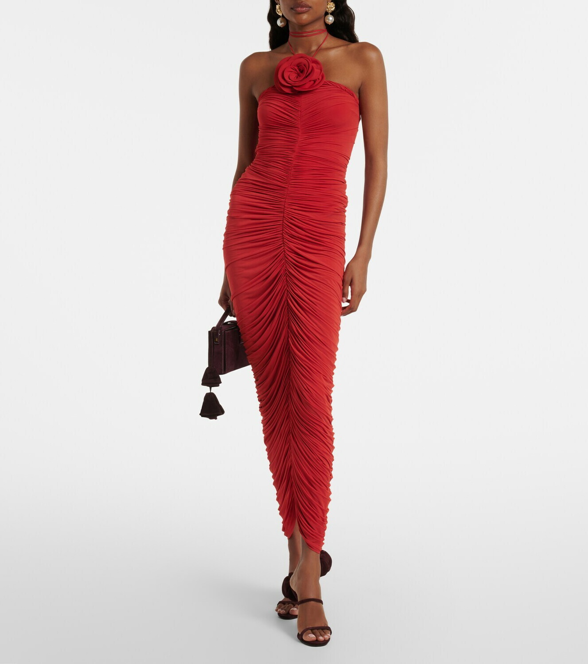 Magda Butrym Floral-appliqué ruched jersey midi dress