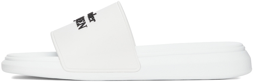 Alexander McQueen White & Black Logo Pool Slides