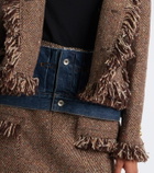 Sacai Fringed tweed and denim jacket