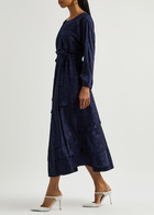 High Favourite Floral-jacquard Satin Midi Dress Blue