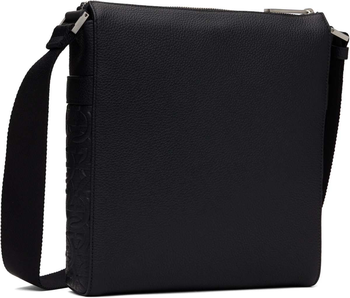 Ferragamo Black Embossed Gancini Crossbody Bag