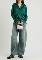 Loewe Anagram-embroidered Silk-satin Blouse Green Dark