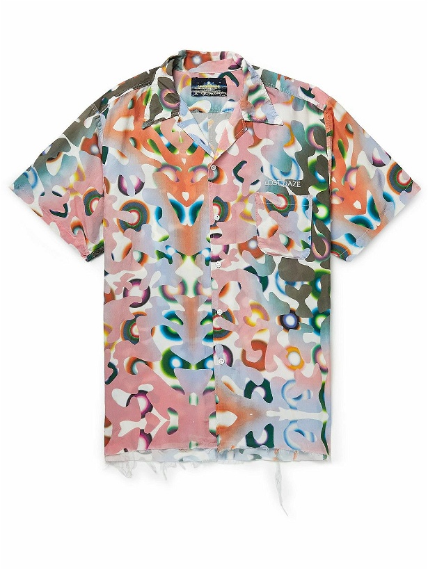 Photo: Lost Daze - Rainbow Radial Camp-Collar Printed Satin Shirt - Multi