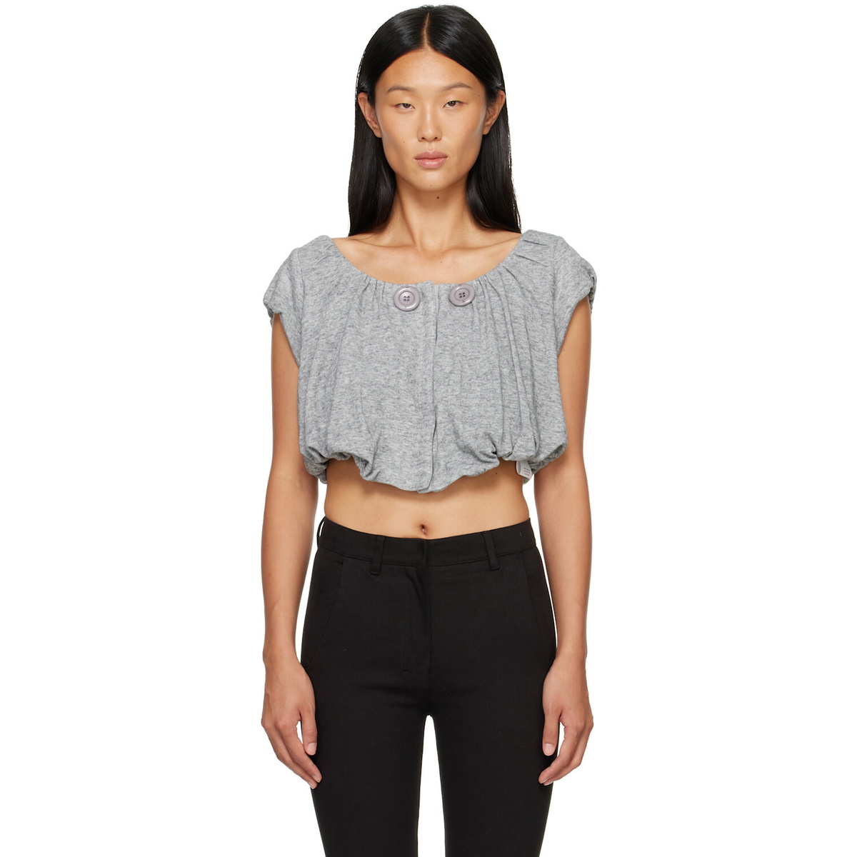 OPEN YY Gray Shirred Jersey Vest