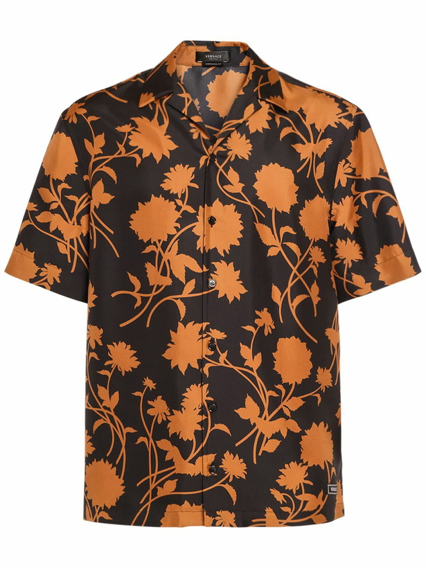 Photo: VERSACE - Flower Print Silk Short Sleeve Shirt