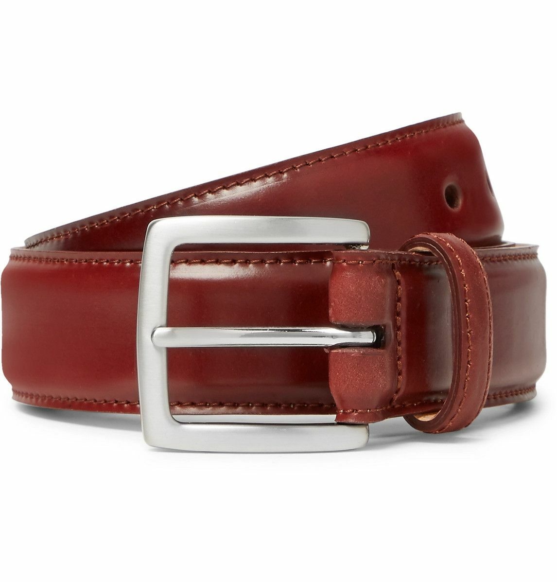 Photo: George Cleverley - 3.5cm Cognac Horween Shell Cordovan Leather Belt - Red
