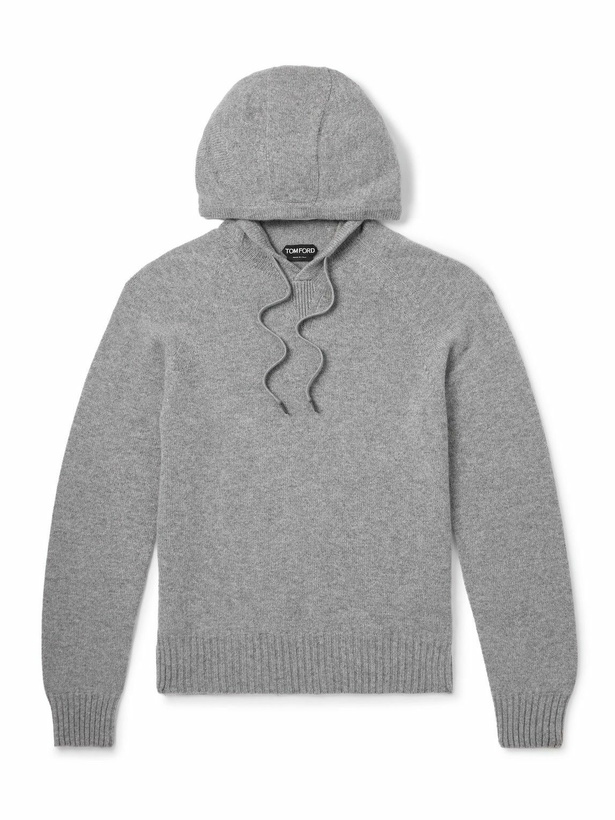 Photo: TOM FORD - Logo-Embroidered Cashmere Hoodie - Gray