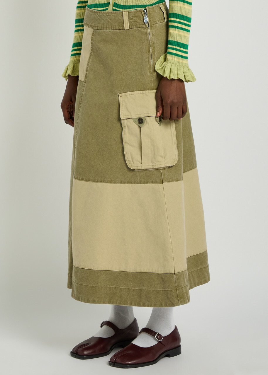 Damson Madder Marcelle Barn Cotton Canvas Midi Skirt Green