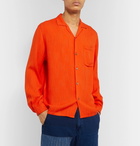 Blue Blue Japan - Camp-Collar Striped Brushed-Twill Shirt - Orange