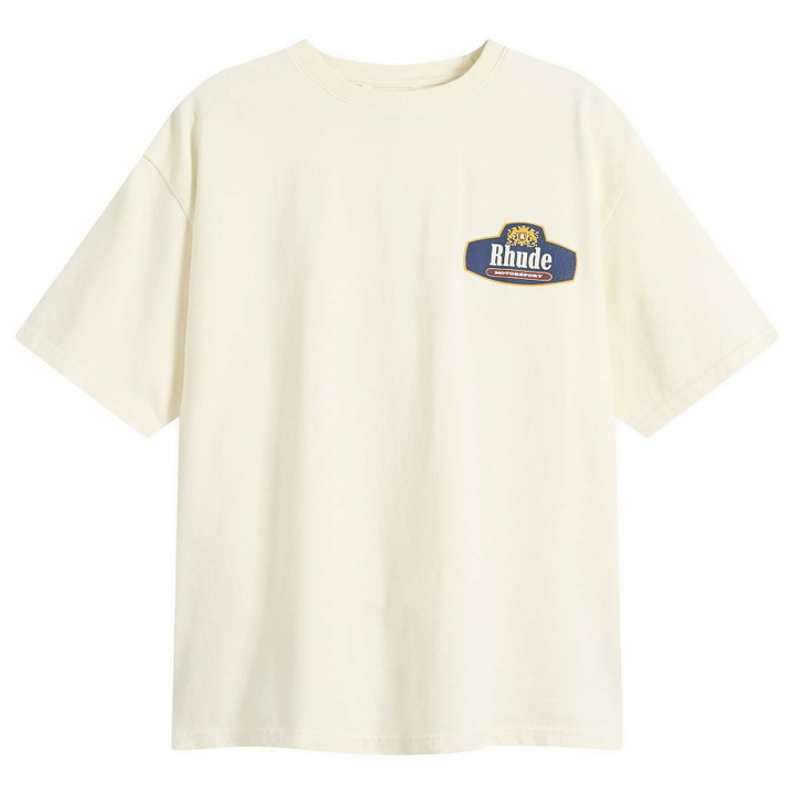 Photo: Rhude Men's Racing Crest T-Shirt in Vintage White/Navy