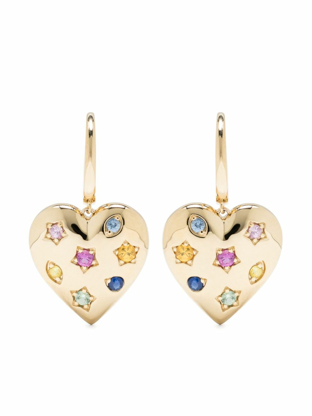 Roxanne First 14K Yellow Gold Kaleidoscope Heart Sapphire Hoop Earrings