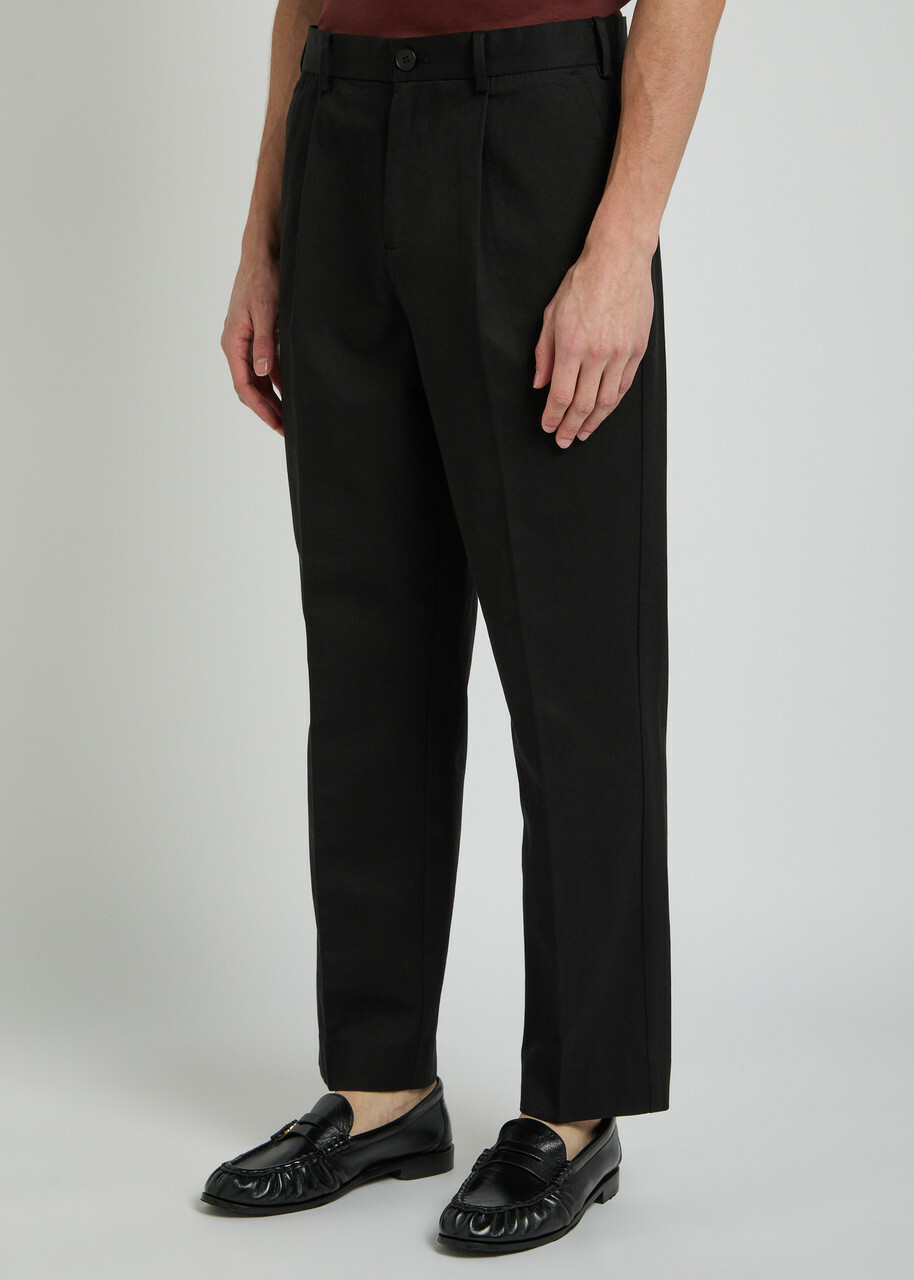 Wax London Aubyn Tapered-leg Twill Trousers Black