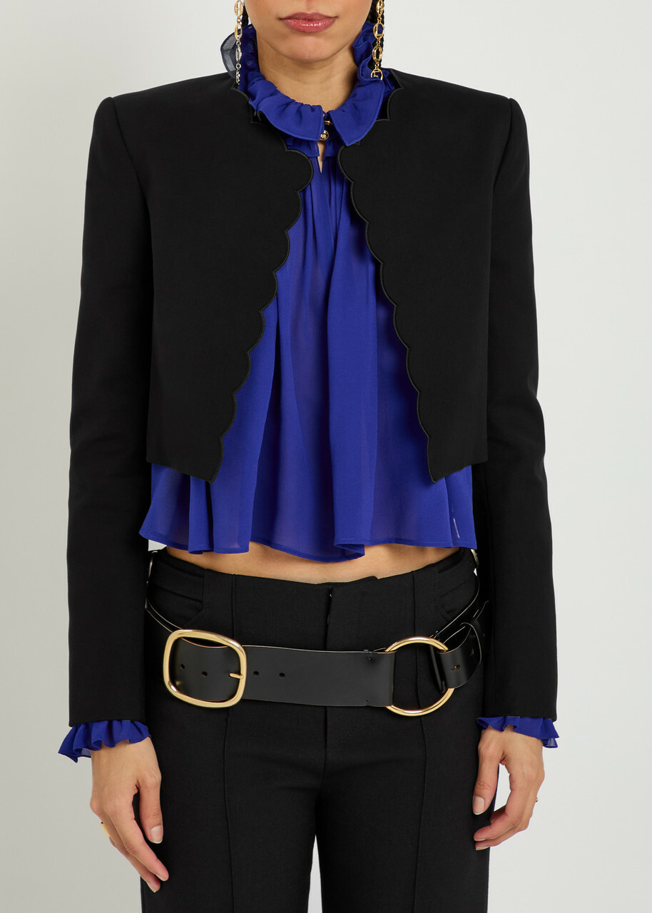 Chloe Scalloped Cropped Stretch-wool Blazer Black
