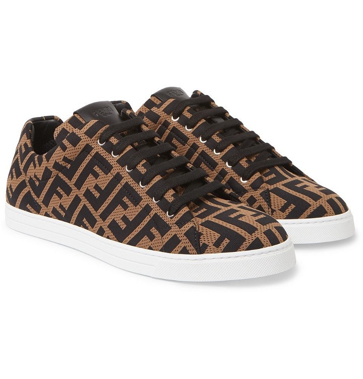 Photo: Fendi - Leather-Trimmed Logo-Jacquard Sneakers - Brown
