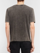 SAINT LAURENT - Distressed Printed Cotton-Jersey T-Shirt - Gray