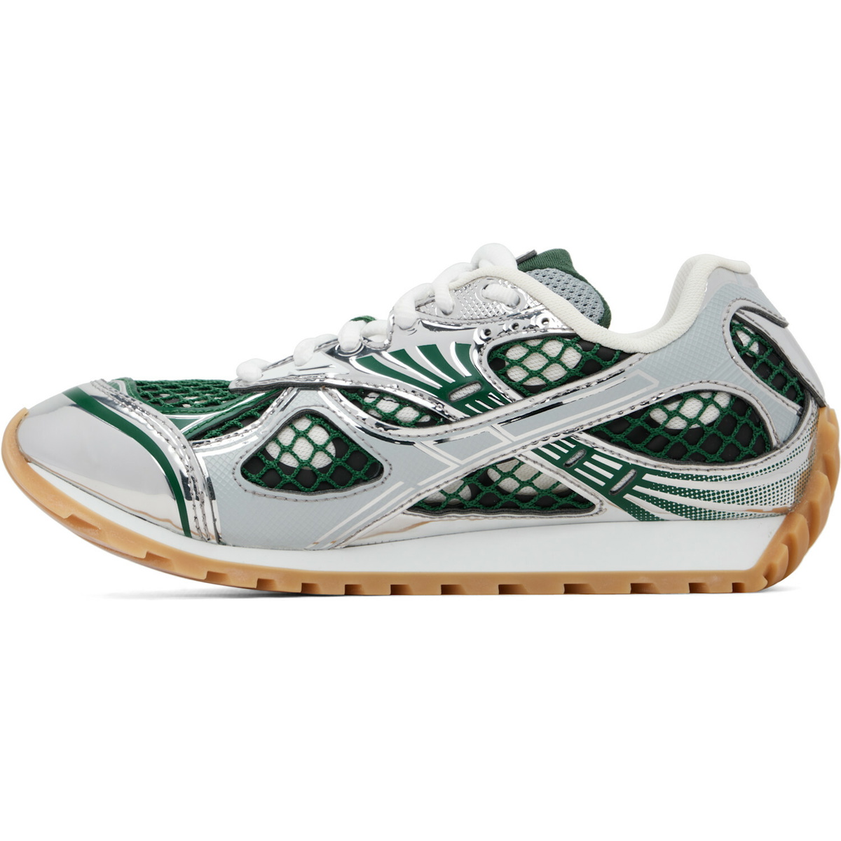 Bottega Veneta Silver & Green Orbit Sneakers