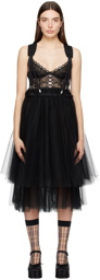 Noir Kei Ninomiya Black Tiered Midi Skirt