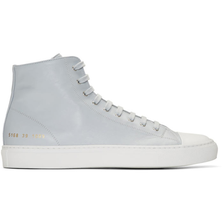 Photo: Common Projects Grey and White Tournament High Cap Toe Sneakers 