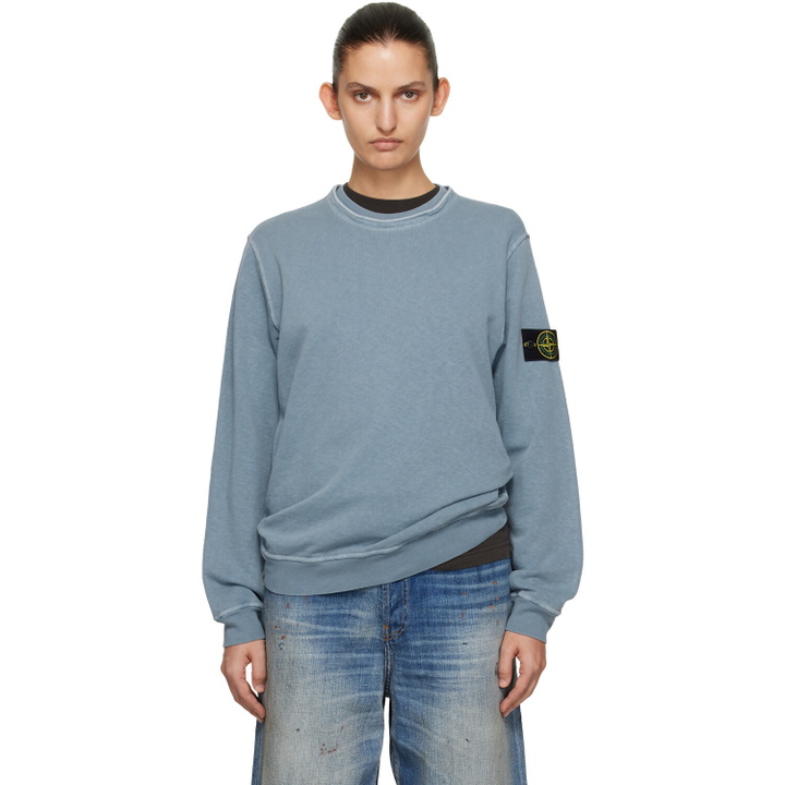 Photo: Stone Island Blue 6100034 Malfilé Fleece 'Old' Effect Sweatshirt