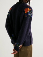 Sacai - Embroidered Ribbed Mohair-Blend Zip-Up Cardigan - Blue