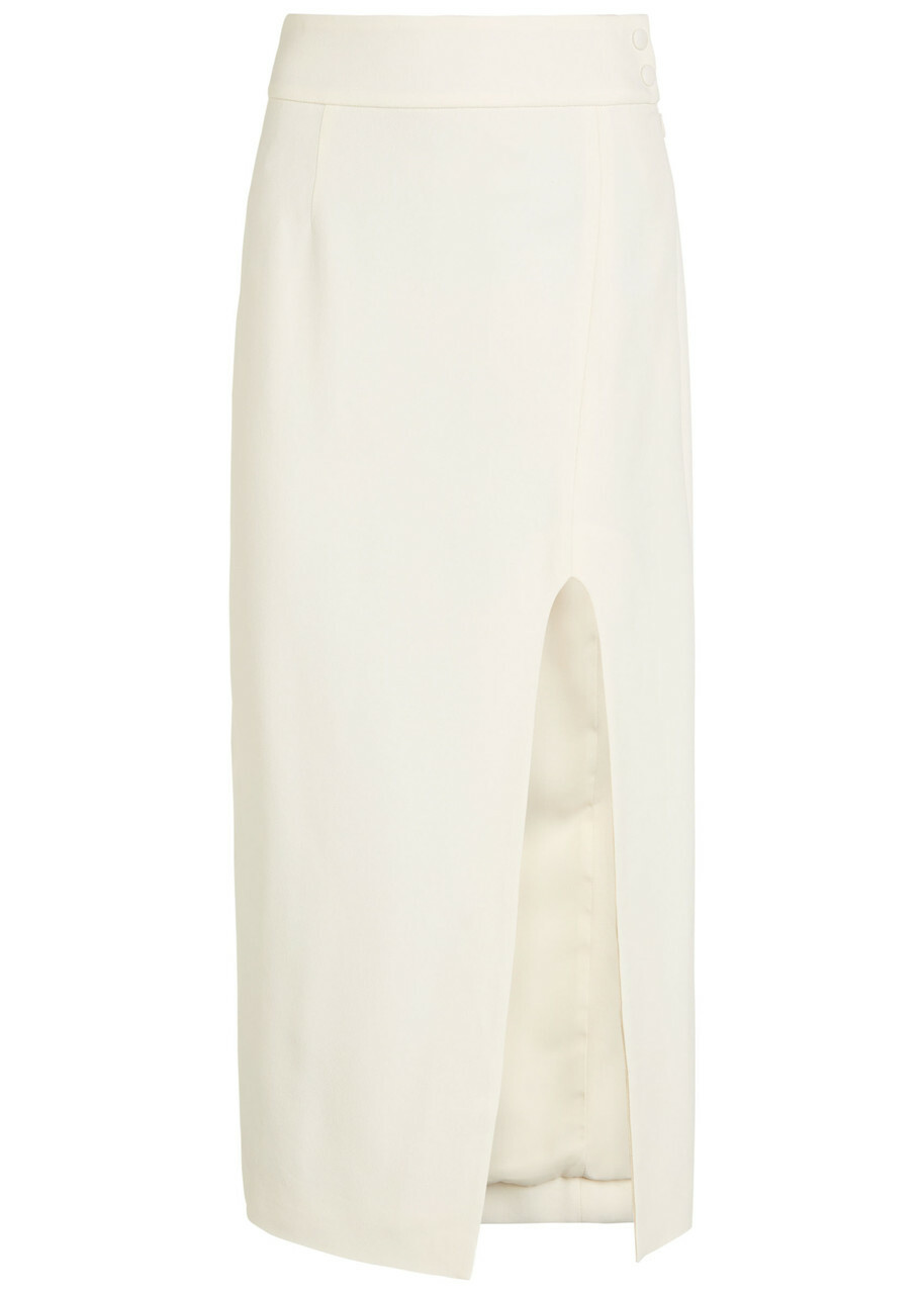 Victoria Beckham Split Twill Midi Skirt Ivory