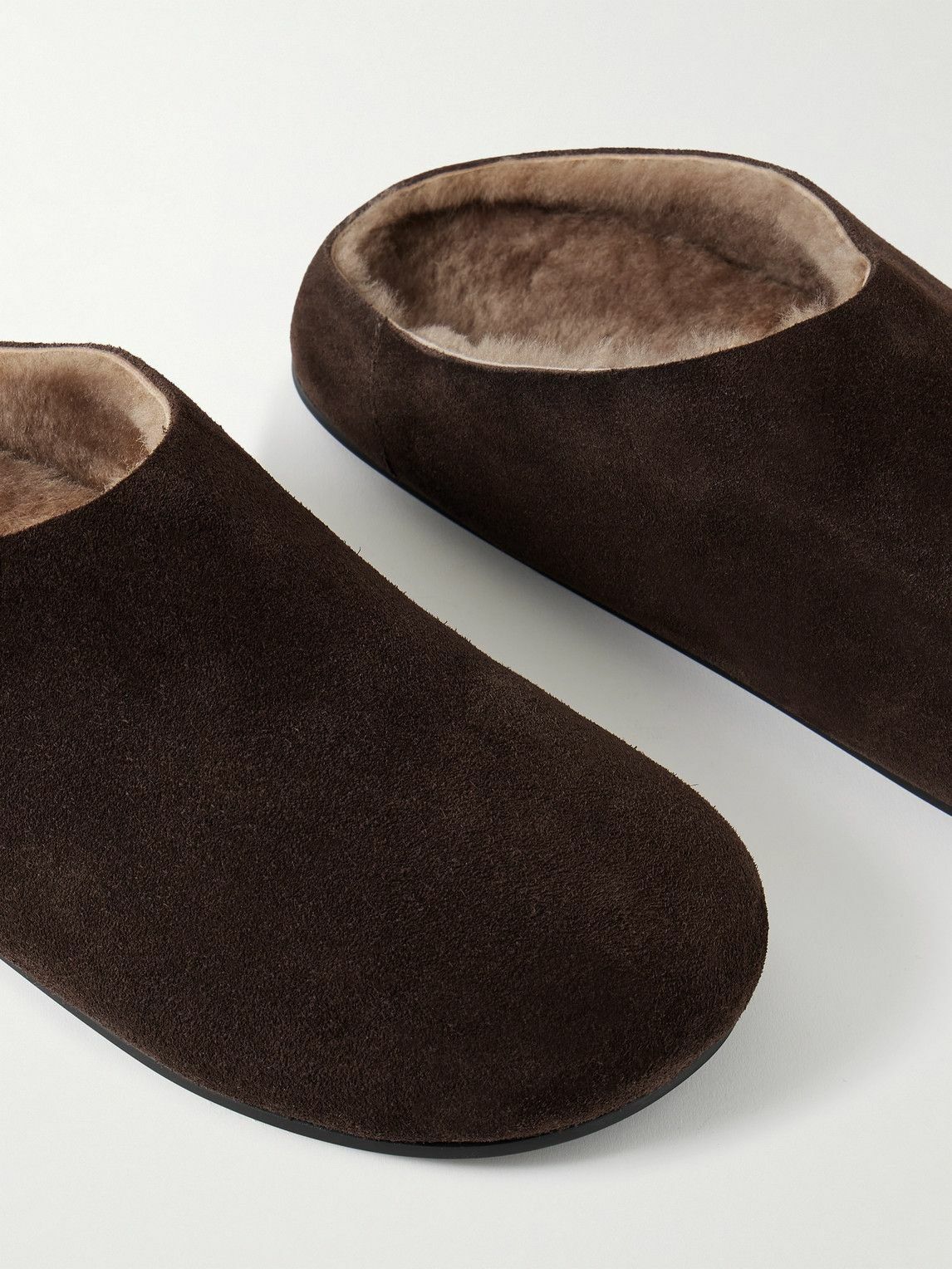The Row - Hudson Shearling-Lined Suede Clogs - Brown