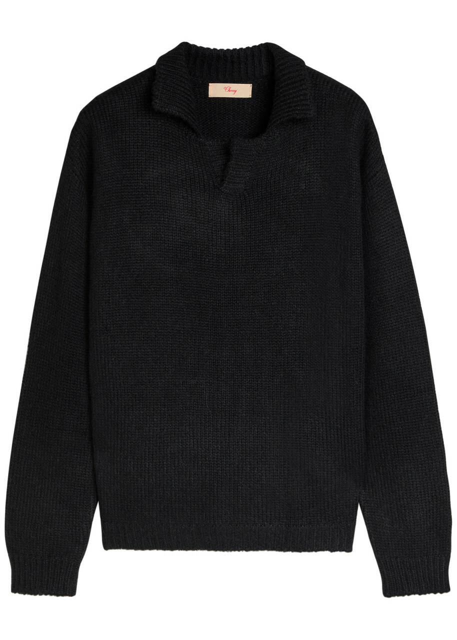 Cherry Los Angeles Logo Knitted Alpaca-blend Henley Jumper Black