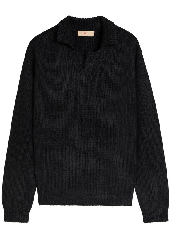 Photo: Cherry Los Angeles Logo Knitted Alpaca-blend Henley Jumper Black