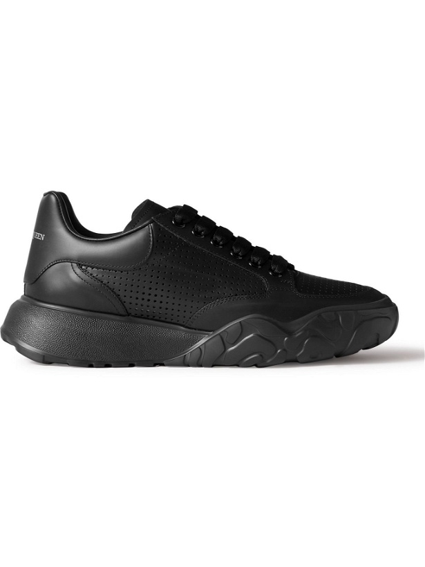 Photo: Alexander McQueen - Exaggerated-Sole Perforated Leather Sneakers - Black