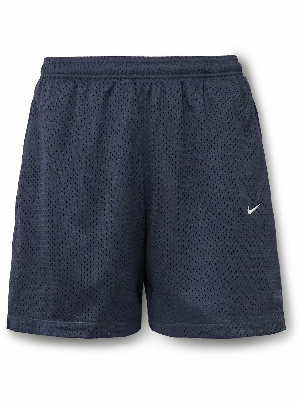 Nike - Solo Swoosh Straight-Leg Logo-Embroidered Mesh Shorts - Blue Nike