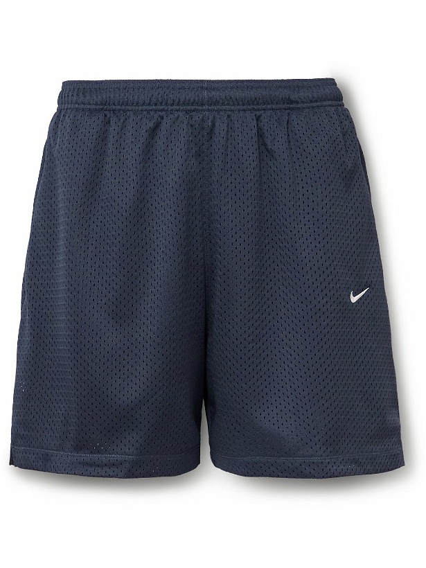 Photo: Nike - Solo Swoosh Straight-Leg Logo-Embroidered Mesh Shorts - Blue