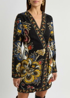 Farm Rio Maxi Floral-print Crepe Wrap Mini Dress Black
