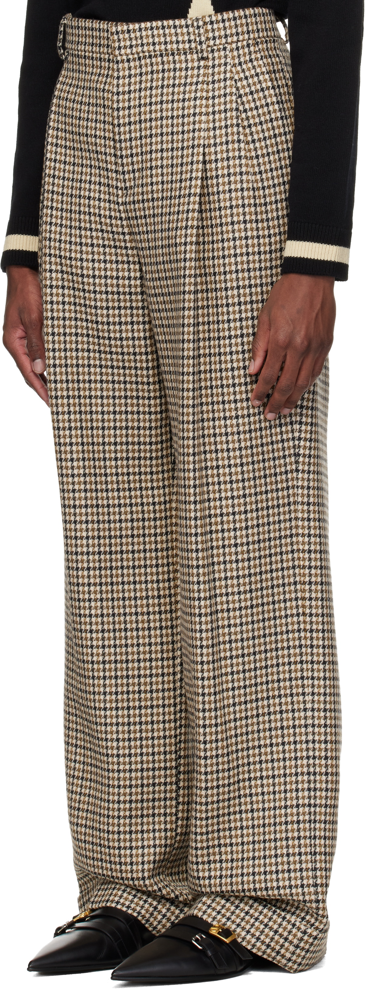 Valentino Beige Houndstooth Wool Trousers