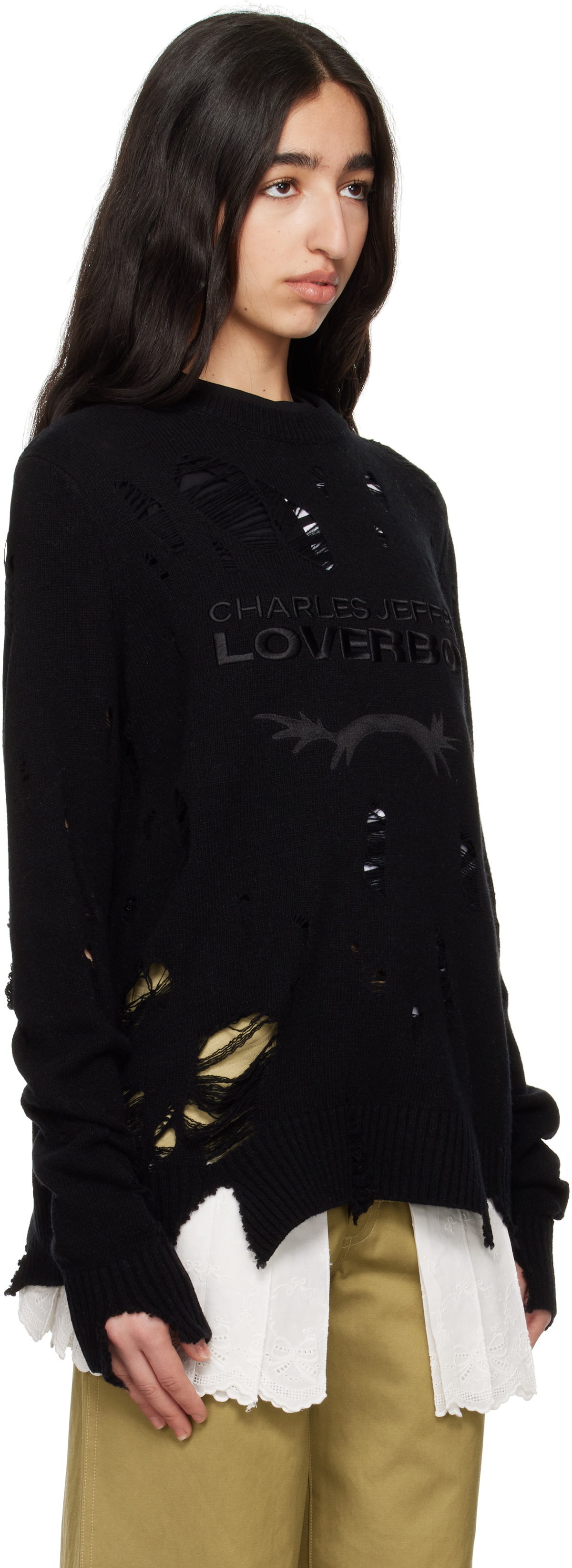 Charles Jeffrey LOVERBOY Black Distressed Logo Sweater