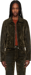Re/Done Green Slim Zip Denim Jacket
