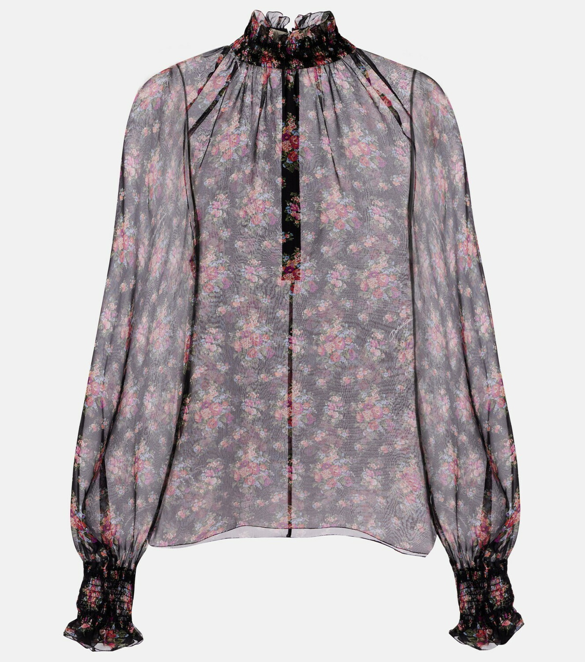 Dolce&Gabbana Floral ruffled sheer silk blouse