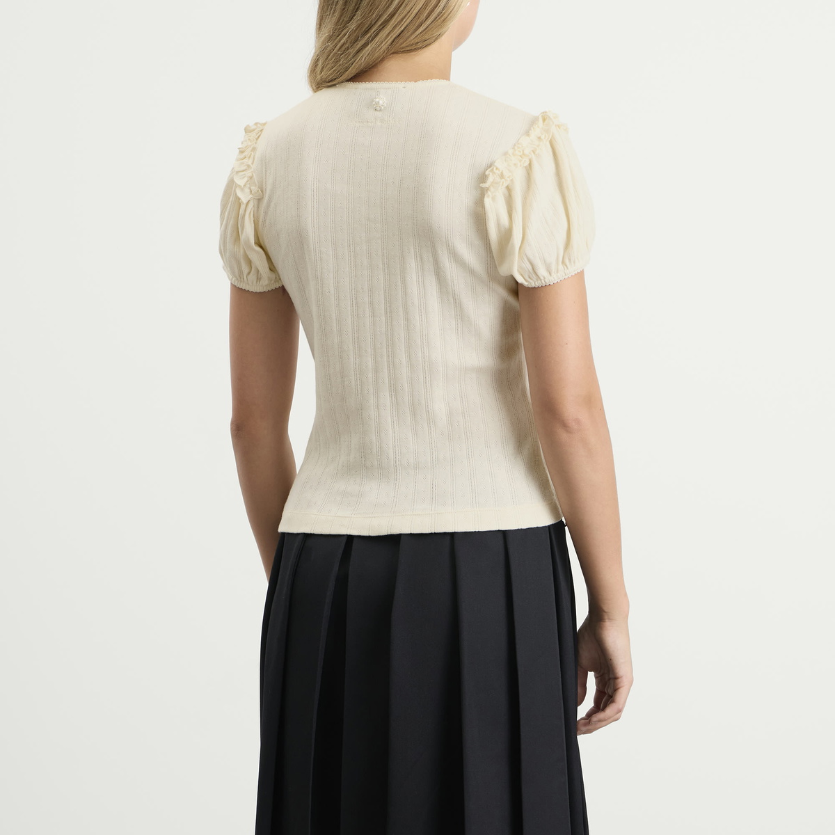 Simone Rocha Women's Pointelle Puff Sleeve Cardigan in Ecru/Pearl