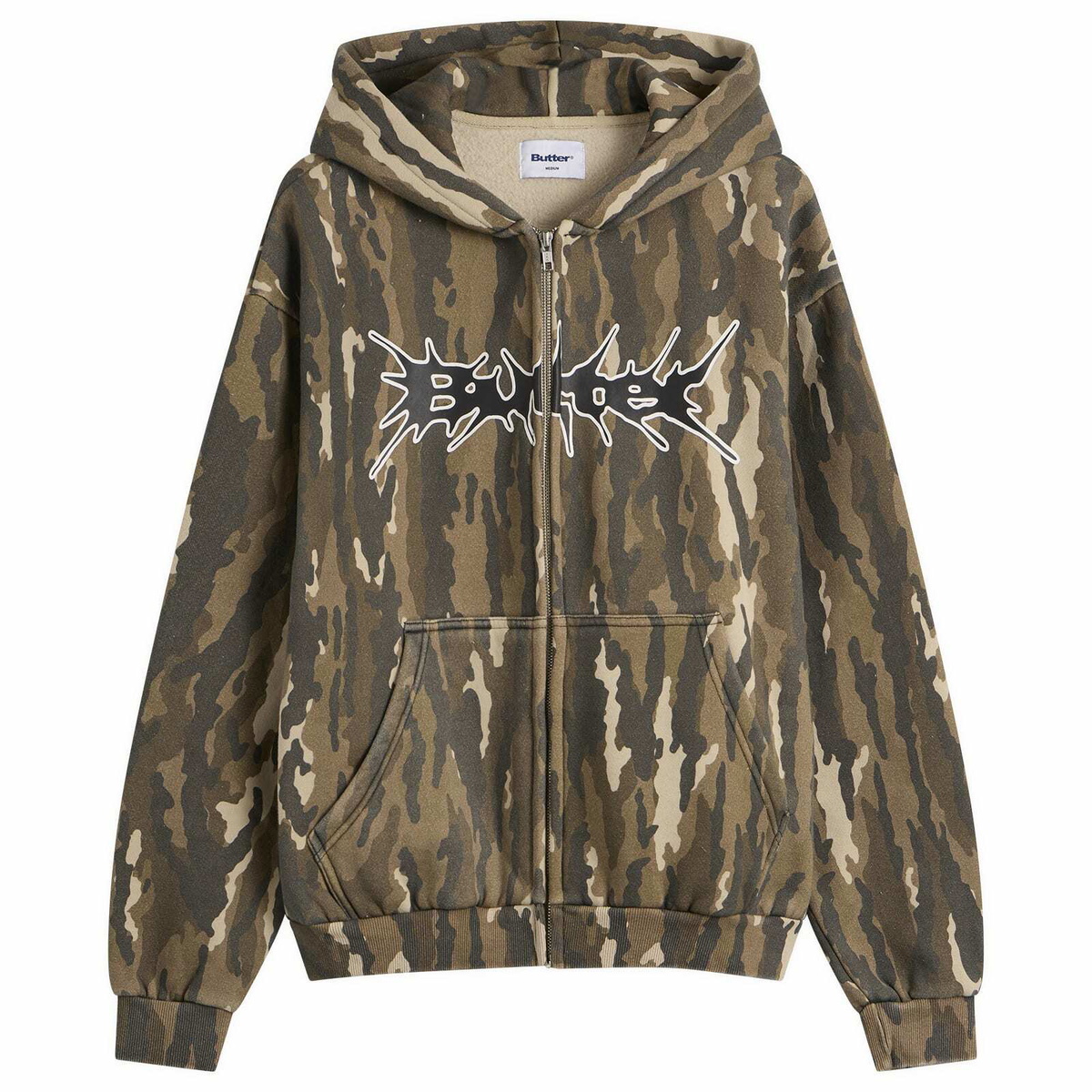 Butter Goods Men's Nail Logo Zip Hoodie in Frog Camo