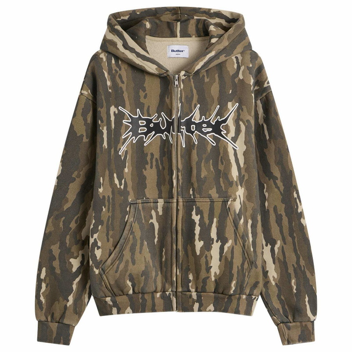 Photo: Butter Goods Men's Nail Logo Zip Hoodie in Frog Camo