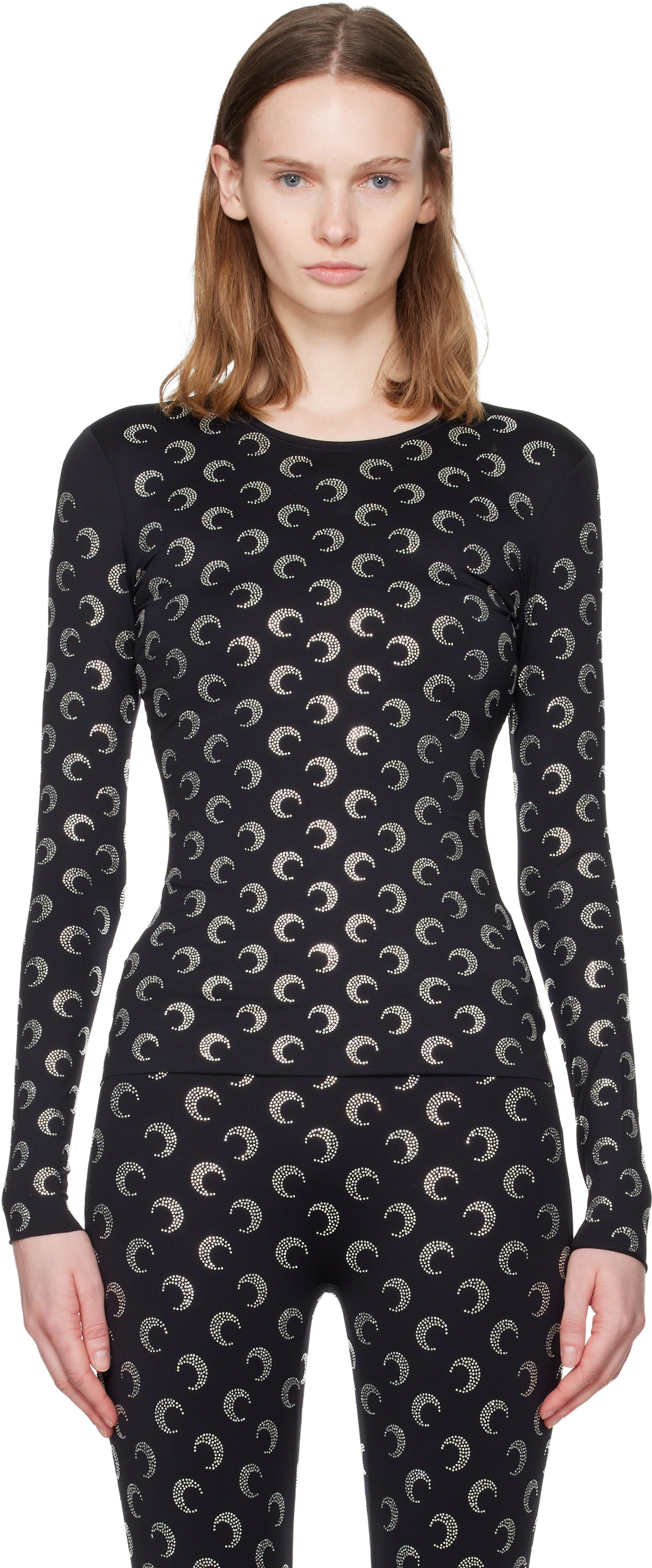 Marine Serre Black Recycled Moon Strass Second Skin Crewneck T-shirt
