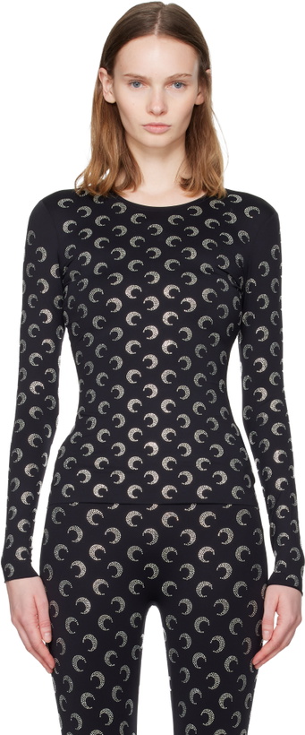 Photo: Marine Serre Black Recycled Moon Strass Second Skin Crewneck T-shirt