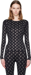 Marine Serre Black Recycled Moon Strass Second Skin Crewneck T-shirt
