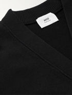 AMI PARIS - Logo-Intarsia Organic Cotton and Wool-Blend Cardigan - Black