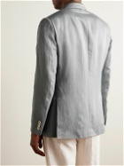 Caruso - Slim-Fit Double-Breasted Silk and Linen-Blend Blazer - Gray