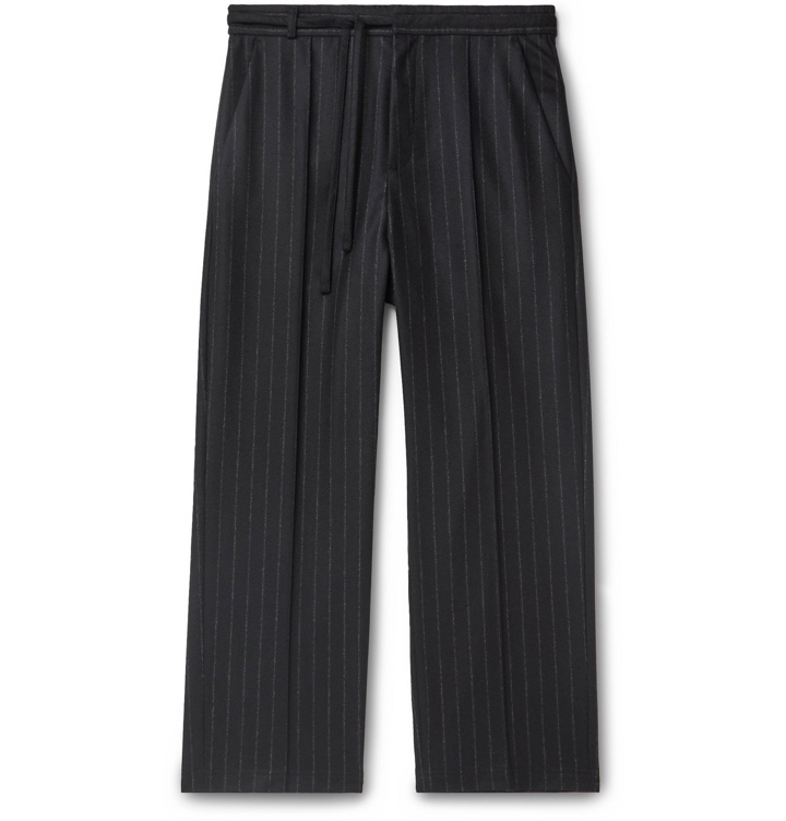 Photo: Maison Margiela - Wide-Leg Pinstriped Virgin Wool-Flannel Drawstring Trousers - Black